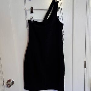 Guess Black Asymmetrical One-Shoulder Cocktail Dress